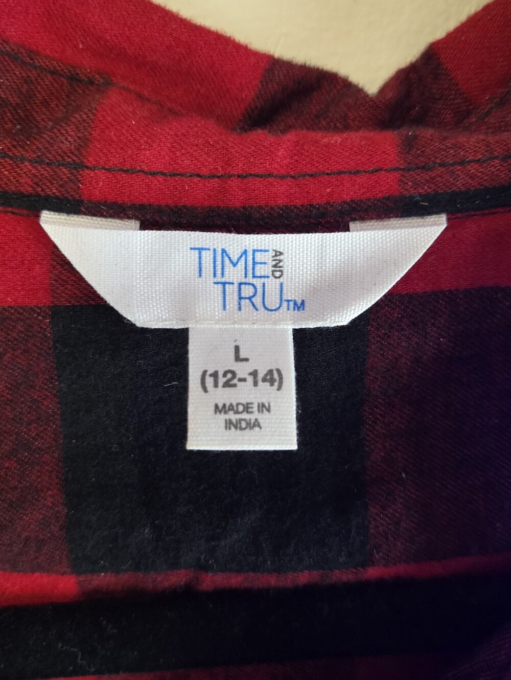 Time and Tru Red and Black Plaid Button-Up